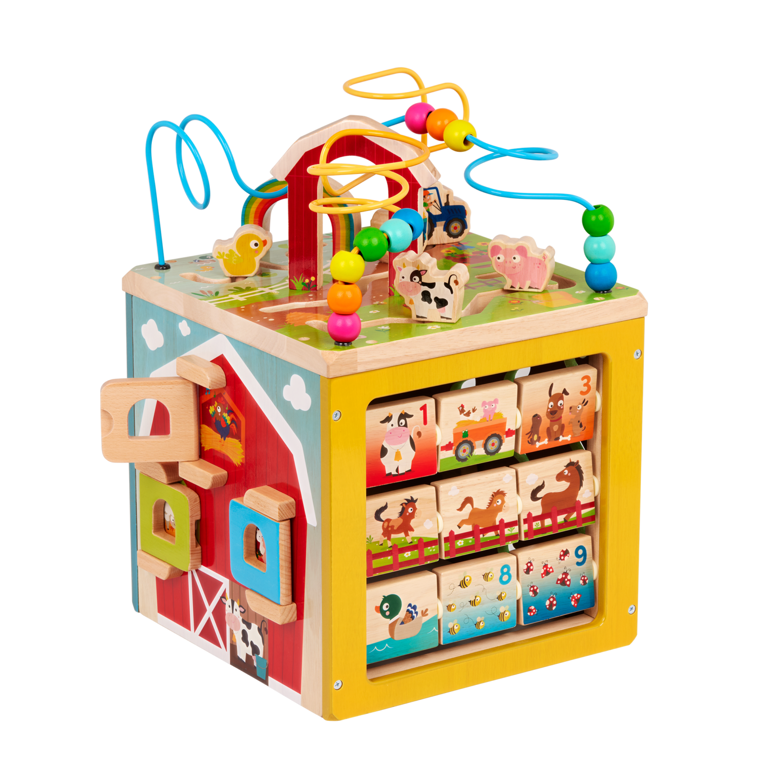 Barnyard Activity Cube | Wooden Farm Activity Center | Battat