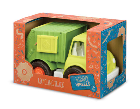 A toy recycling truck, still in the package.